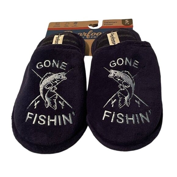 Dearfoams Mens Cozy Comfort Memory Foam Gone Fishin Slippers Size S 7/8 Blue - Picture 3 of 16